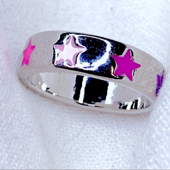 ❣️$25/3❣️ Pink To Purple Enamel Stars Sliver Plated Ring - Picture 3 of 9
